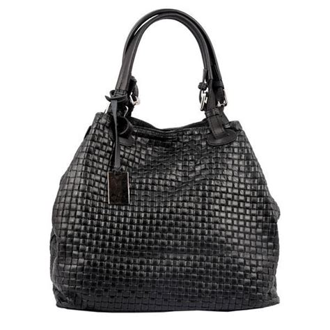 Black leather handbag with knitted texture - Florence Bag