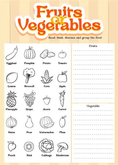 Fruits And Vegetables Worksheets Printables