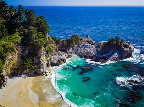 Aerial View of Water Fall McWay Falls Julia Pfeiffer Burns Big Sur ...