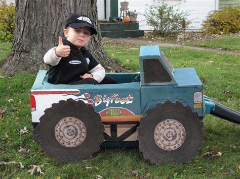 Monster Truck Driver & Cardboard Box Truck Halloween Costume | Wagon halloween costumes, Boy ...