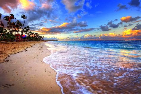 Tropical Beach Sunset Desktop Wallpaper