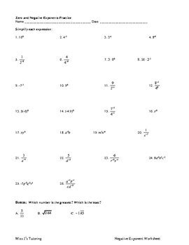 Negative Exponent Rule Worksheet