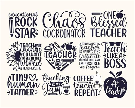 Teacher day quotes set lettering school sayings typography back to ...