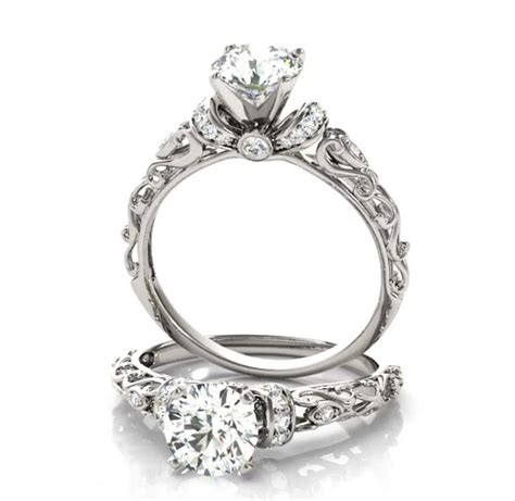 Filigree Engagement Ring with Diamond Accents. | Antique style ...