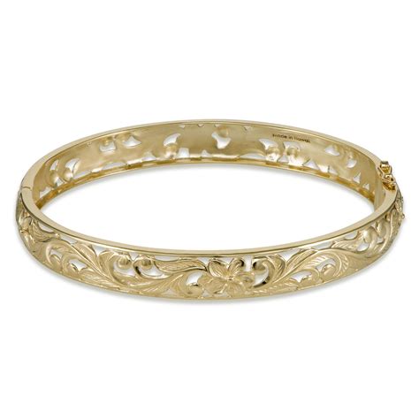 Hawaiian Heirloom Plumeria Bracelet in Gold - 8mm - Size 7.25" | Gold bangles design, Pearl ...