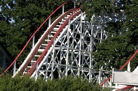 Wooden Roller Coaster stock photo. Image of ride, rails - 5834868