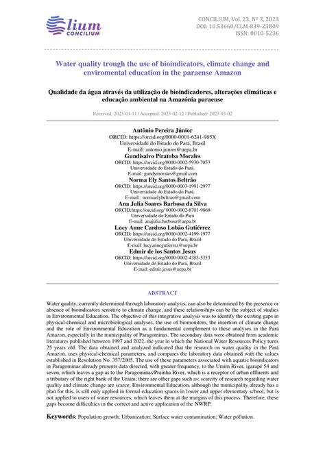 (PDF) Water quality trough the use of bioindicators climate change and ...