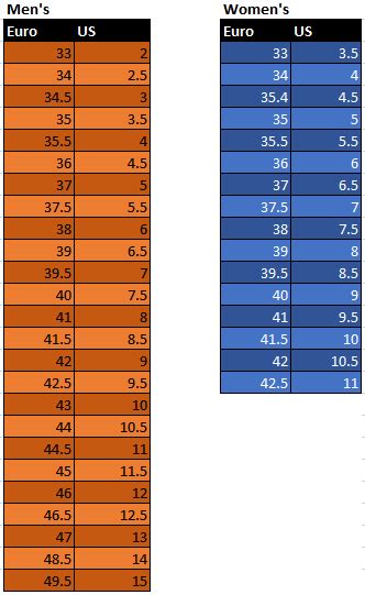 Five Ten Size Chart