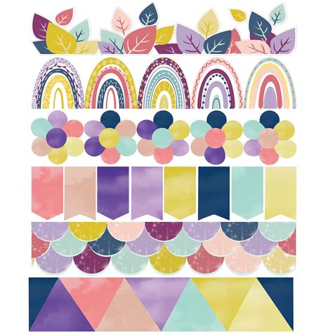 Buy 72 Pcs 70.8 Ft Boho Bulletin Border Trim Rainbow Scalloped Bulletin ...