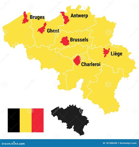 Belgium Infographic Map City Brussels Bruxelles, Liege Luik, Gent Ghent, Brugge Bruges ...