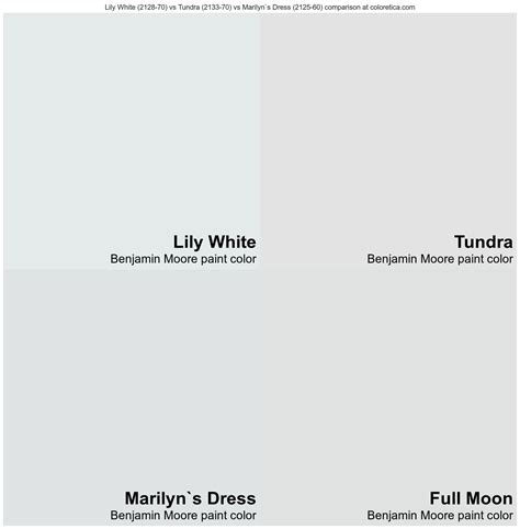 Benjamin Moore Lily White vs Tundra vs Marilyn`s Dress vs Full Moon color combination in 2024 ...