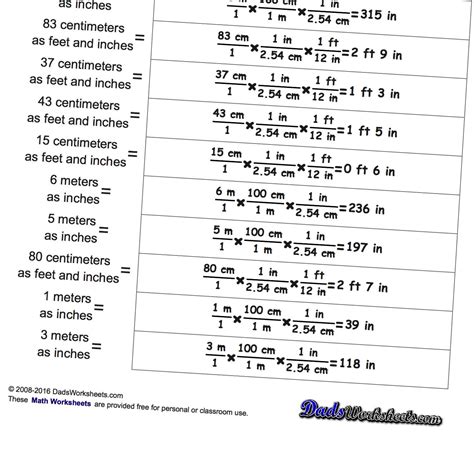 Math Worksheets: Conversions Between Customary and Metric