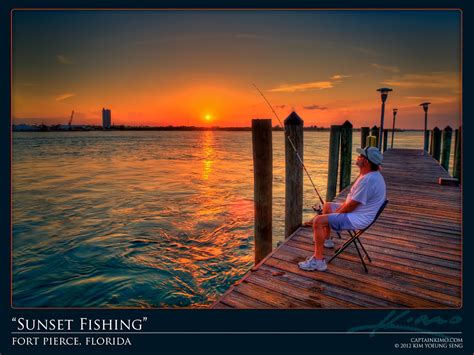 Fishing at Pier During Sunset Over Fort Pierce Florida