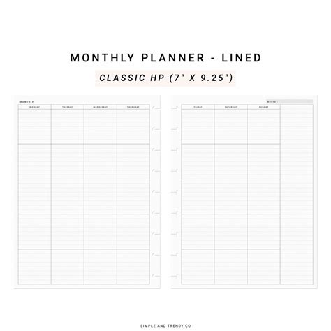 Monthly Planner Printable Minimalist Planner Happy Planner Classic ...