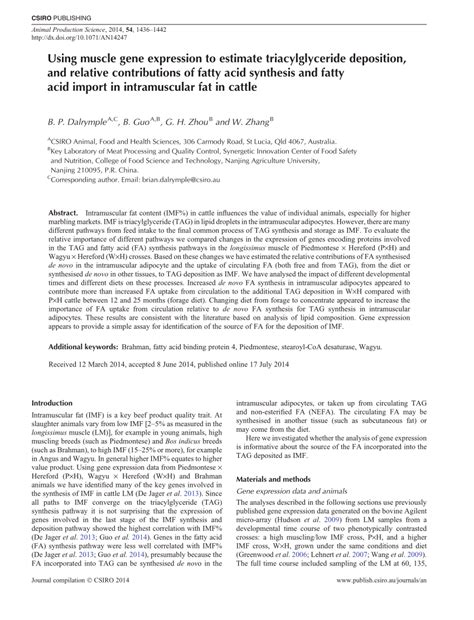 (PDF) Using muscle gene expression to estimate triacylglyceride deposition, and relative ...