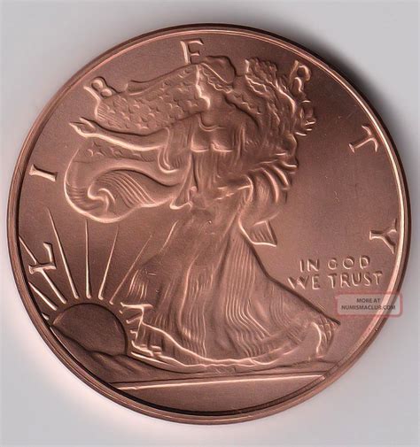 1 Avdp Oz Walking Liberty Copper Round. 999 Uncirculated Coin.