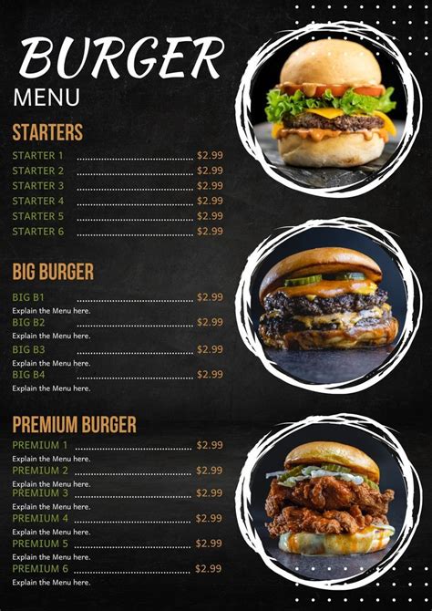 Black Burger Food Menu Poster Design