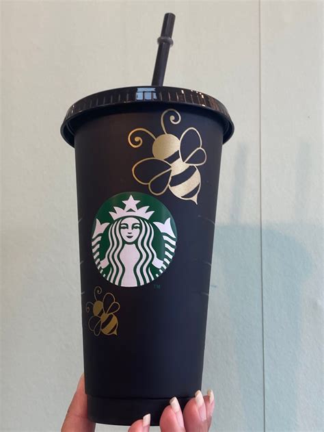 Reusable Matte black Starbucks cold coffee cup 24oz with lid | Etsy