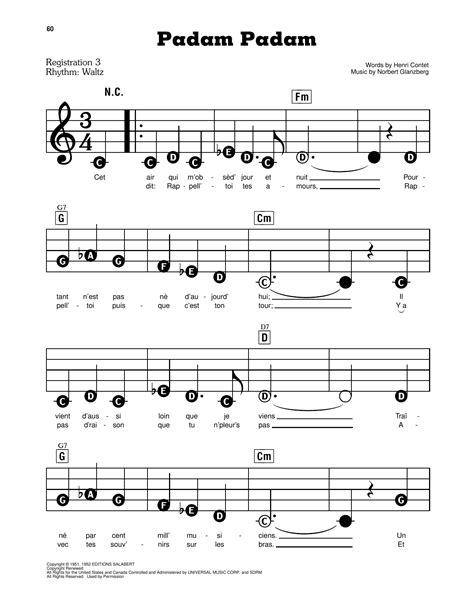 Padam Padam Sheet Music | Edith Piaf | E-Z Play Today