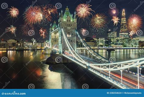 New Year Fireworks in London at the Tower Bridge with Firework, UK ...