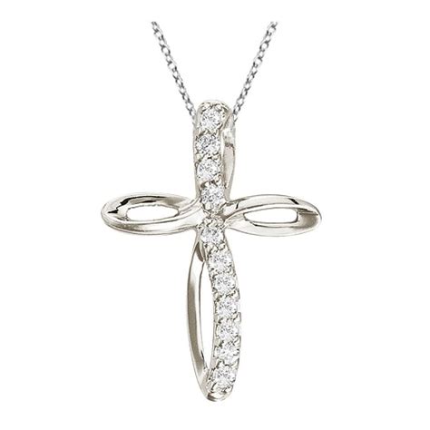 Swirl Diamond Cross Pendant Necklace in 14k White Gold (0.10ct) - CCP5