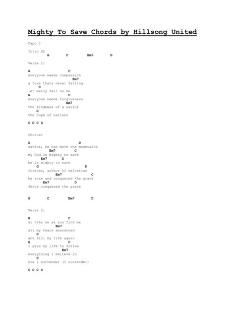 Mighty To Save Chords by Hillsong United