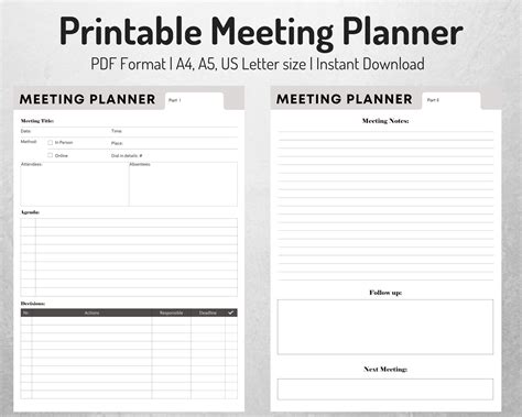 Meeting Planner Printable Meeting Notes | Etsy