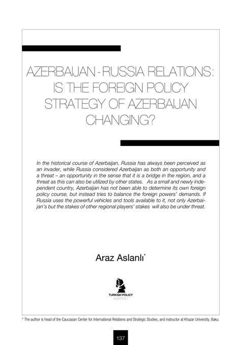 (PDF) Azerbaijan-Russia Relations: Is the foreign policy strategy of ...