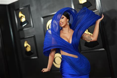 Cardi B Wore Blue Cutout Dress to the 2023 Grammys