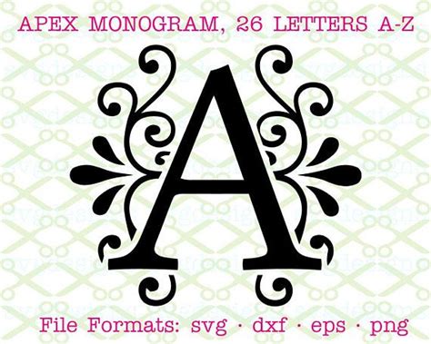 Apex Monogram SVG, Dxf, Eps, Png Fancy Wedding Monogram Svg, 26 Letters A-Z, Monogram Files for ...