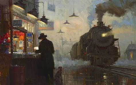 HD wallpaper: railway train station painting steam locomotive train ...