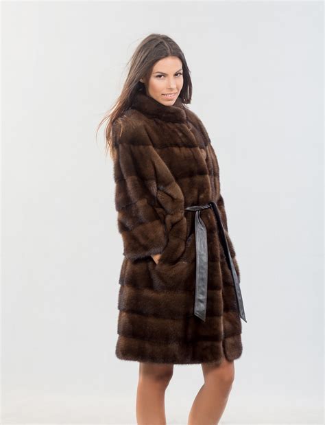 Brown Mink Fur Coat With Belt - 100% Real Fur Coats - Haute Acorn