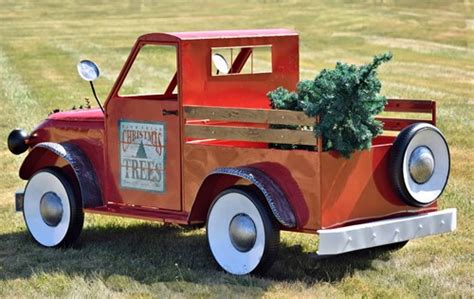 Tis Your Season | Large Antique Red Christmas Pick Up Truck with Christmas Tree Commercial ...