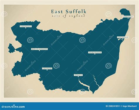 East Suffolk District Map - England UK Stock Vector - Illustration of flat, framlingham: 208241851