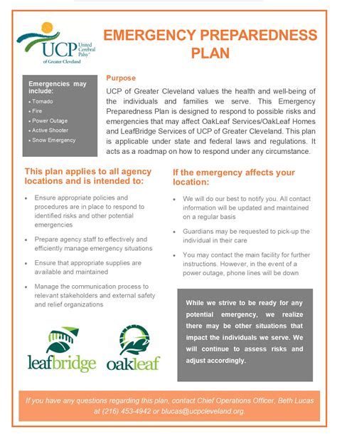 Emergency Preparedness Plan flyer - United Cerebral Palsy of Greater Cleveland