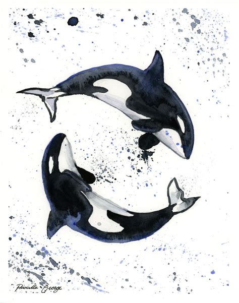 Orcas Art Print by Priscilla George - X-Small | Orca art, Whale art ...