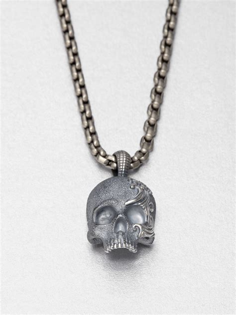 David Yurman Large Sterling Silver Skull Pendant Necklace in Silver for Men | Lyst