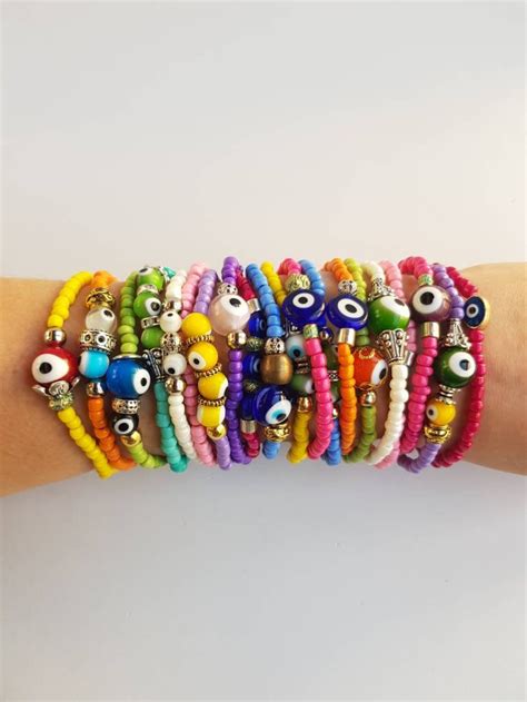 20 Beaded Bracelets Evil Eye Bead Jewelry Summer Bracelets - Etsy