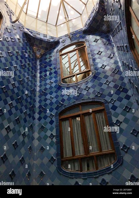 Barcelona, Spain - May 23, 2019: Interior of Casa Batllo with tile of ...