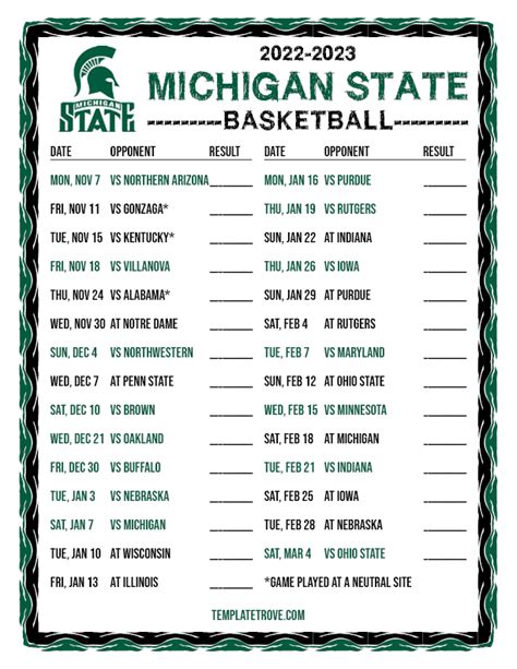 Michigan Basketball Schedule Printable