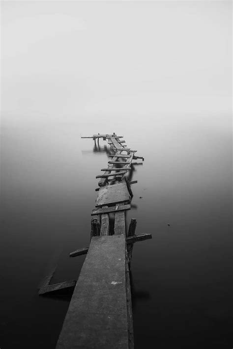 pier, wooden, lake, ocean, sea, quiet, fog, calm, tranquil, mist ...