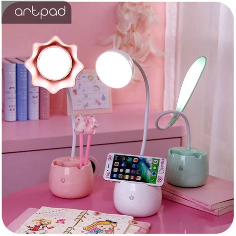 Artpad Pink Green Lovely Student Led Desk Lamp With Touch Switch Dimmer 360 Degree Flexible Arm ...