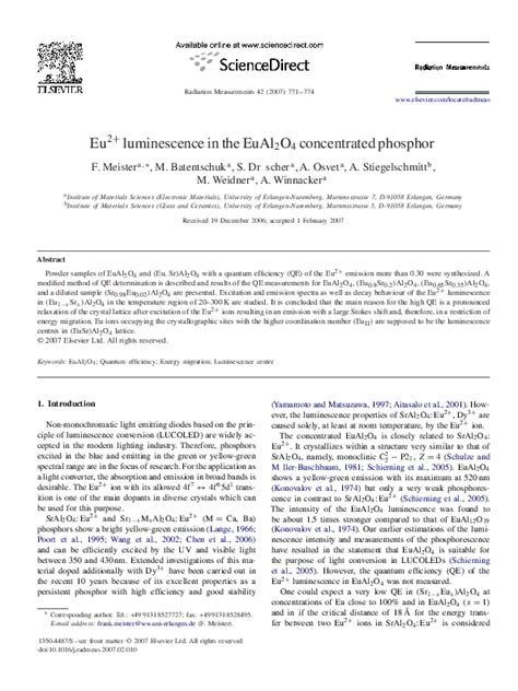 (PDF) Eu2+Eu2+ luminescence in the EuAl2O4EuAl2O4 concentrated phosphor | Andres Osvet ...