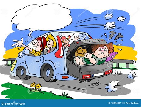 Cartoon Illustration of a Family on a Road Trip. Mother in Law Placed in the Luggage Roof Box ...