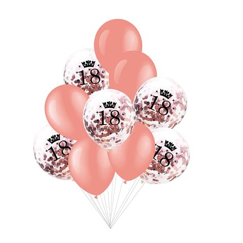 18th Birthday Balloon Set, Rose Gold Confetti Bouquet, 10 pcs. | Latex Balloons \ Printed Latex ...