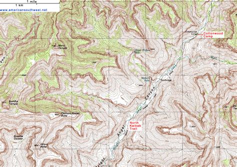 Topographic Map of the North Kaibab Trail, Grand Canyon National Park, Arizona