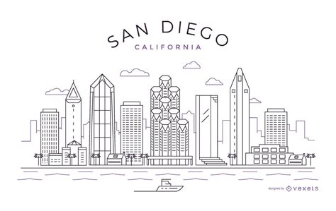 San Diego Stroke Skyline Vector Download