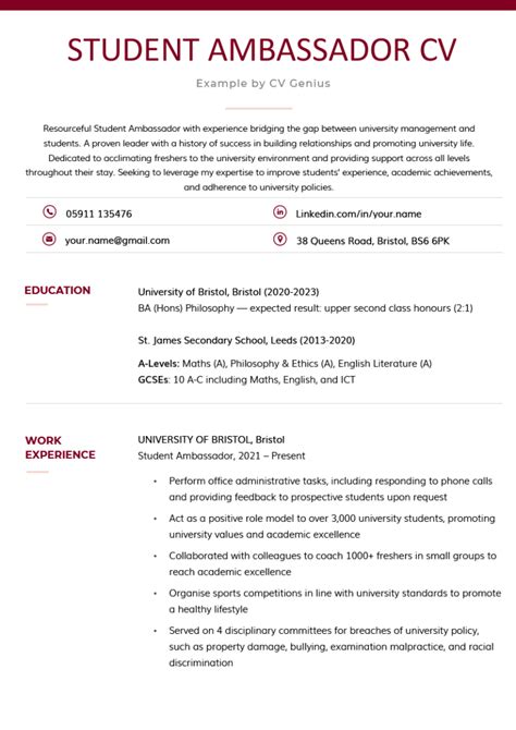 Student Ambassador CV - Example & Template (Free Download)