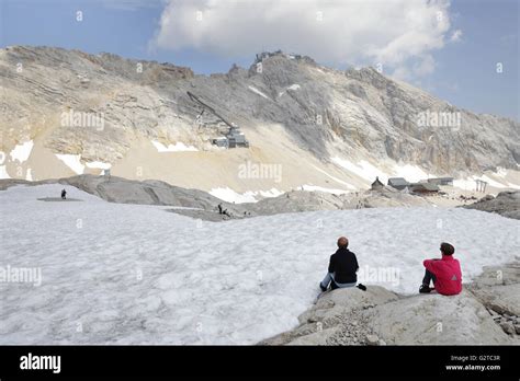 16.07.2015, Zugspitze, Bavaria, Germany - Visitors and snowfields of ...