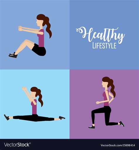 Set woman healthy lifestyle to do exercise Vector Image